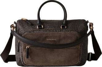 Borbonese Dark Brown Suede Medium Structured Bag