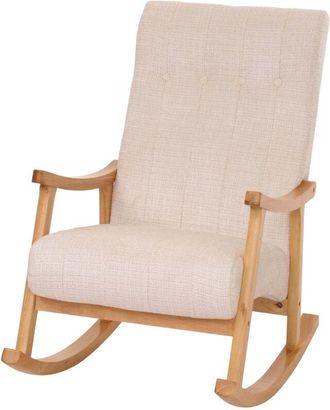 Hhg Silla Mecedora Hhg 857, Sill&oacute;n Relax, Madera Mvg, Tela/tejido Chenilla (465 G/m&sup2;), Crema, Estructura Natural