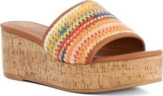 Dune London Womens Ladies Kissess - Cork Flatform Mules - Multicolour Fabric - Size UK 5
