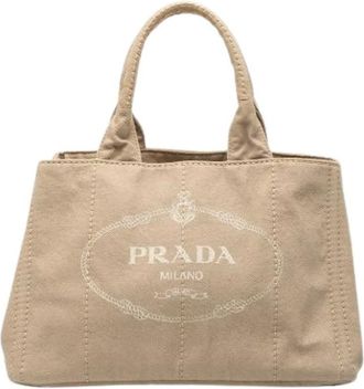 Prada Pre-owned Tote Bags, female, Brown, Size: ONE SIZE Pre-owned Canvas Satchel