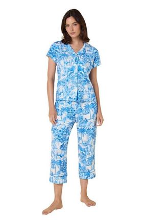 The Cats Pajamas Pima Knit Holiday Capri Set in Palm Grove Blue at Nordstrom, Size X-Small