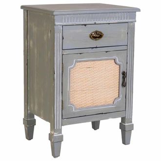 Wanderlust Deco Mesita de madera lacada azul y rejilla 46x36x68h cm