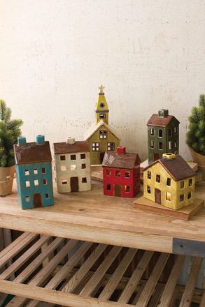Kalalou Set Of Six Ceramic Village Luminaries - One Each Design