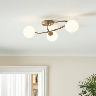 Pagazzi Jaymie 3-Light Antique Brass Semi-Flush Ceiling Light in Gold