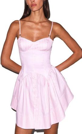 Fleur du Mal Poplin Corset Mini Dress in Bubblegum Stripe at Nordstrom, Size X-Small