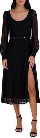 Julia Jordan Lace Overlay Long Sleeve Midi Dress in Black at Nordstrom Rack, Size 10