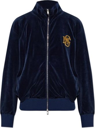 Stella McCartney Fluwelen trui met col - Dames - Vesten met rits - Blauw - S - Katoen - Hoodies & sweatvesten