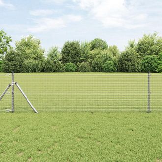 Berkfield Home Welded Wire Fence with 13 Posts 0.5x50 m Galvanised Steel in Silver