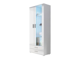 Mirjan24 Estanter&iacute;a Tornola 105, Blanco + Blanco Brillante, Con Cajones, Con Puertas, Cerrable, Aglomerado Laminado, Vidrio, N&uacute;mero De Puertas: 2, N&uacute;mero De Ca