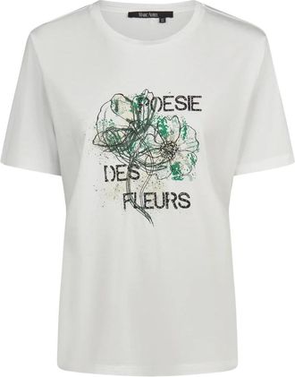 Marc Aurel T-shirt met design afbeelding en glinsterend opschrift - Dames - T-shirts - Wit - S - Katoen - Tops