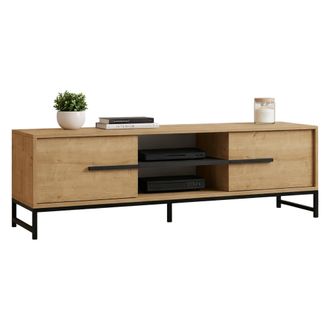 Dmora Mueble Para Tv Cinaglio, Un Estante, 2 Puertas, 4 Compartimentos, 160x40x50h Cm Roble Marr&oacute;n