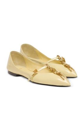 Balmain Shiny lambskin Sync ballet flats in Yellow at Nordstrom, Size 41