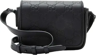Gucci Black Rubber Gg Effect Calfskin Mini Messenger (Authentic Pre-Loved)