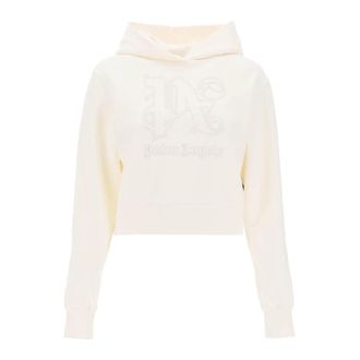 Palm Angels Monogram Geborduurde Cropped Hoodie - Dames - Hoodies - Wit - S - Katoen - Hoodies & sweatvesten