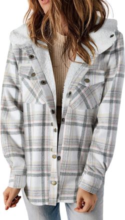 Dokotoo Womens Jackets Plaid Hooded Long Sleeve Button Down Ladies Chunky Cardigans Coat Winter Jacket for Women Fashion Shacket Warm Fuzzy Fleece Womens Coat