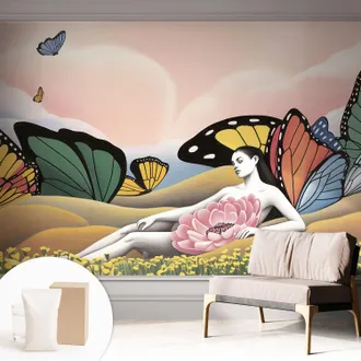 Tulup Carta Da Parati Non Tessuto - Con Colla Gratuita - Con Motivi Moderni - Design Elegante Per Pareti Prato Delle Farfalle 312x219 Cm