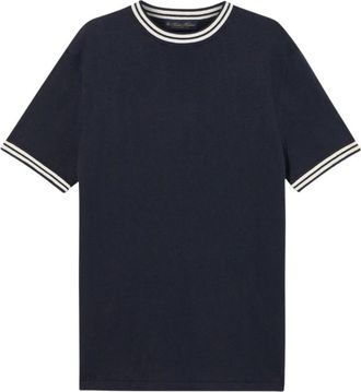 Brooks Brothers Katoen-linnen T-shirt - Heren - Ronde hals truien - Blauw - M - Katoen - Truien & Vesten