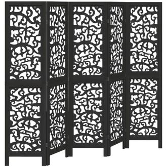 vidaXL Vidaxl - Biombo Separador De 5 Paneles Madera Maciza Paulownia Negro