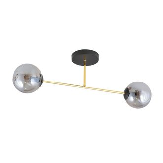 Wonderlamp Plaf&oacute;n de techo elegante negro con barra dorada y 2 esferas de gris