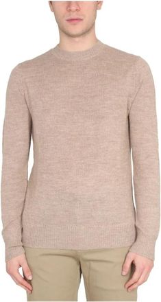 Ballantyne Cross-neck Ribbed Collar - Heren - Ronde hals truien - Beige - 2XL - Wol - Truien & Vesten