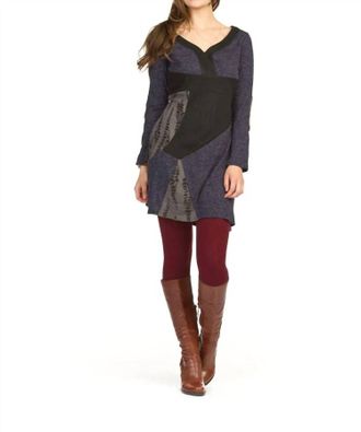 Papillon Textured Patch Long Sleeve Dress With Elbow Patch In Navy
