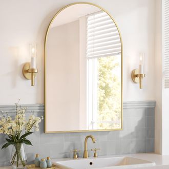 Songmics Songmics Specchio Bagno, Specchio Da Parete, Ad Arco, Cornice In Alluminio, 91 X 61 Cm, Pellicola Di Sicurezza, Facile Da Montare, Soggiorno Camera Da