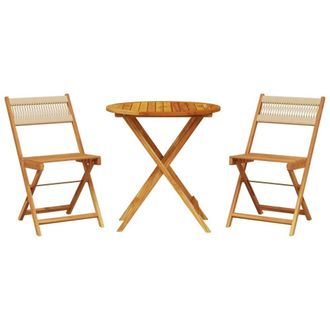 Berkfield Home 3 Piece Bistro Set Beige Polypropylene & Solid Wood