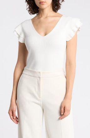 T Tahari Ruffle Sleeve Fitted Sweater in White at Nordstrom Rack, Size X-Small