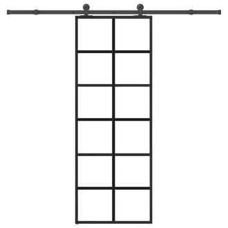 Berkfield Home Sliding Door with Hardware Set 76x205 cm ESG Glass&Aluminium in Black