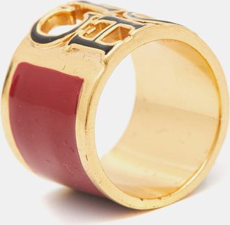 Carolina Herrera Ch Enamel Gold Tone Ring
