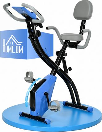 HOMCOM Homcom Bicicleta Estatica Plegable 3 En 1 Con Respaldo Y 8 Niveles Resistencia Magn&eacute;tica, Monitor Lcd, Volante, Banda Y Sensor De Pulso, Carga 120 Kg