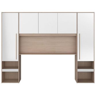 Vente-Unique Armadio a ponte con scomparti Con LED L265 cm Bianco lucido e Naturale - VELONA