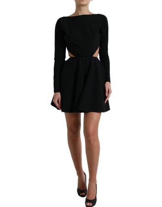 Dolce & Gabbana Womens Cutout Mini Dress Long Sleeves Skater Style - Black Viscose - Size EU 40 (Womens)