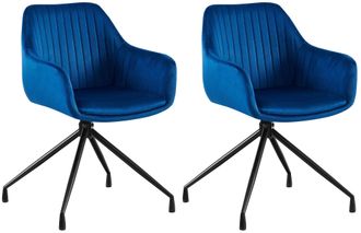 Clp Clp - Lote De 2 Sillas De Comedor Welby Azul Oscuro Terciopelo