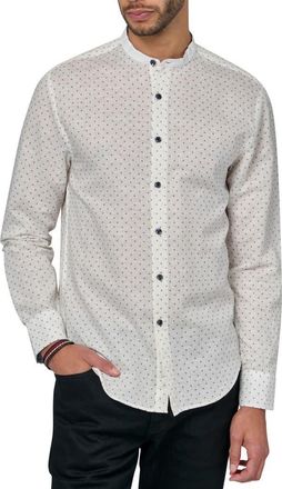 Brooklyn Brigade Slim Fit Geo Linen Cotton Banded Collar Long Sleeve Shirt in White at Nordstrom, Size Xx-Large