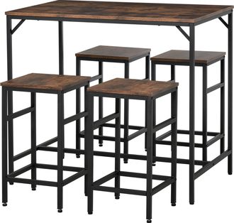 HOMCOM Set Tavolo Alto Con 4 Sgabelli In Metallo E Legno Stile Industriale - Homcom