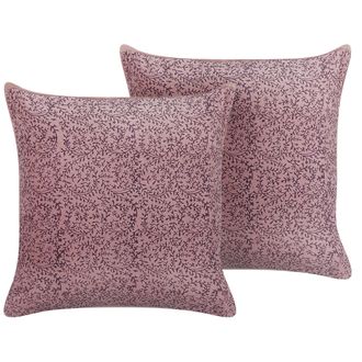Beliani Beliani - Conjunto De 2 Cojines De Terciopelo Rosa 45 X 45 Cm Floral Bloque Impreso Romneya