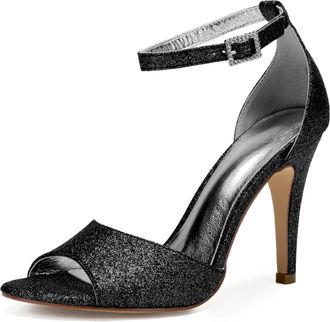 Generic Wedding Bridal Shoes Womens High Heels 10.5 CM Bridal Open Toe Stiletto Sandals Prom Evening Formal Party Heels Shoes,Black,5 UK