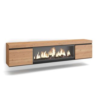Skraut Home Mueble tv efecto madera roble 208x35x45cm chimenea efecto fuego xxl