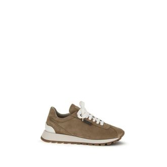 Brunello Cucinelli Beige Calf Leather Bos Taurus Platform Womens Sneakers