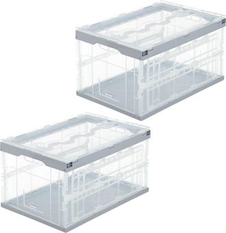 Relaxdays 2 Cajas De Almacenaje Con Tapa Plegables, Pl&aacute;stico, 31.5 X 59.5 X 39.5 Cm, Transparente Y Gris