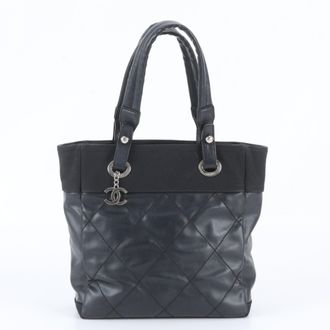 Chanel Black Leather Coated Canvas Shoulder Bag Tote Bag (Pre-Owned)