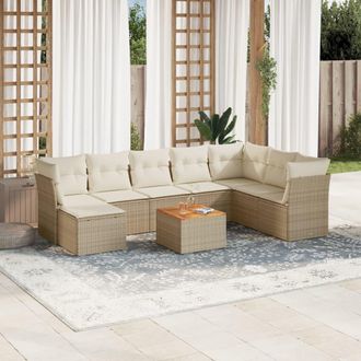 vidaXL Vidaxl - Set De Sof&aacute;s De Jard&iacute;n 9 Pzas Con Cojines Rat&aacute;n Sint&eacute;tico Beige