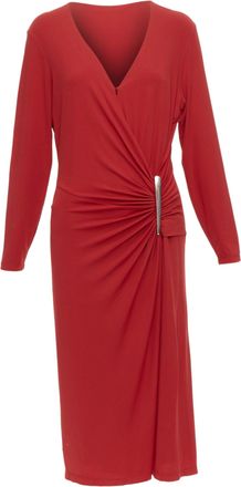 DKNY Viscose Blend V Neck Silver Buckle Drape Midi Dress