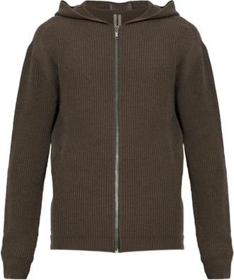 Rick Owens Hoodies & sweatvesten, Heren, Bruin, L, Wol, Ribbed Knit Zip Hoodie