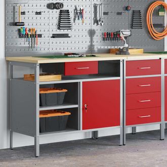 vidaXL Vidaxl Banco Da Lavoro Con Cassetto Rosso E Grigio 100 X 55 X 85