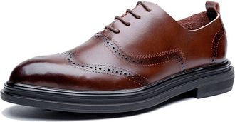 Generic Formal Shoes for Men Lace Up Wing Tip Round Toe Faux Leather Non Slip Block Heel Low Top Classic(Brown,8.5 UK)