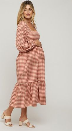Pinkblush Gingham Long Sleeve Midi Dress in Red at Nordstrom, Size Medium