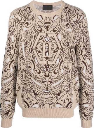 Philipp Plein paisley-print cashmere-silk jumper - men - Cashmere/Silk - XXXL - Neutrals