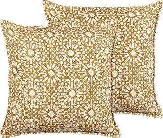 Beliani Conjunto De 2 Cojines De Algod&oacute;n Beige Arena 45 X 45 Cm Patr&oacute;n Geom&eacute;trico Ceiba